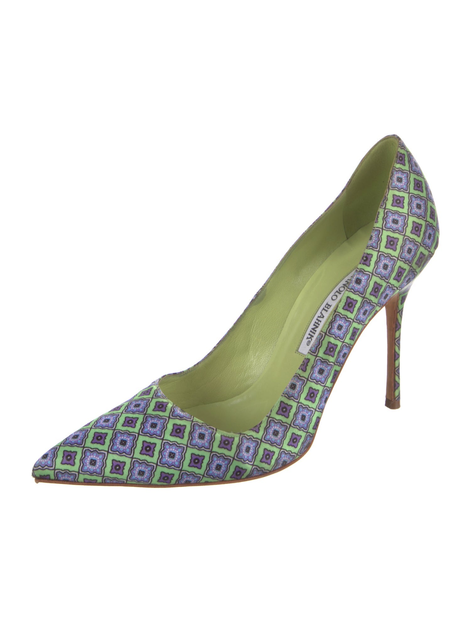 Manolo Blahnik Satin Printed Pumps