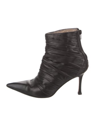 Manolo Blahnik Leather Pleated Accents Boots