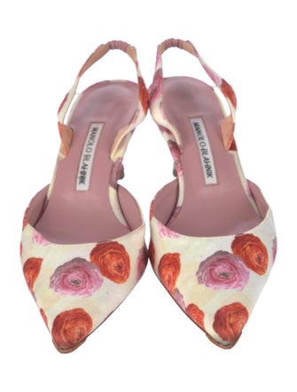Manolo Blahnik Leather Floral Print Slingback Pumps