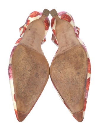 Manolo Blahnik Leather Floral Print Slingback Pumps