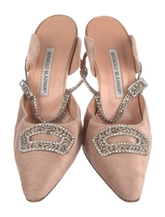 Manolo Blahnik Satin Crystal Embellishments Mules