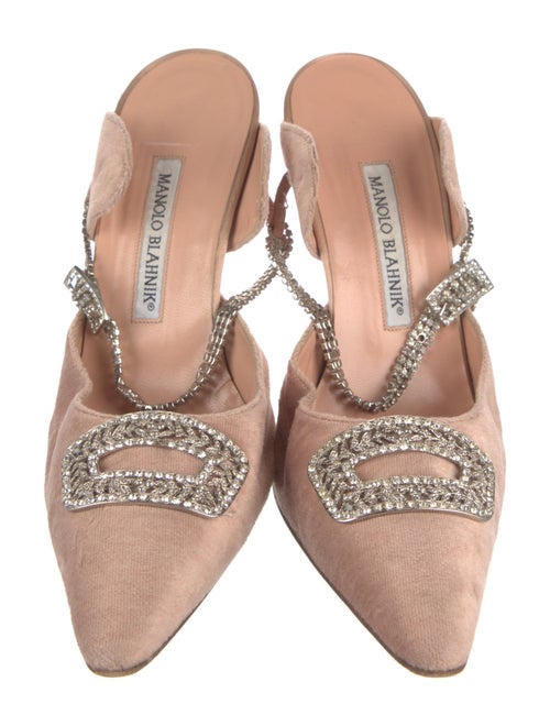 Manolo Blahnik Satin Crystal Embellishments Mules