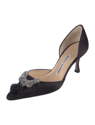 Manolo Blahnik Satin Crystal Embellishments D'Orsay Pumps