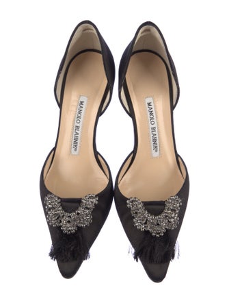 Manolo Blahnik Satin Crystal Embellishments D'Orsay Pumps
