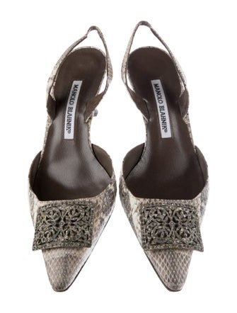 Manolo Blahnik Snakeskin Animal Print Slingback Pumps