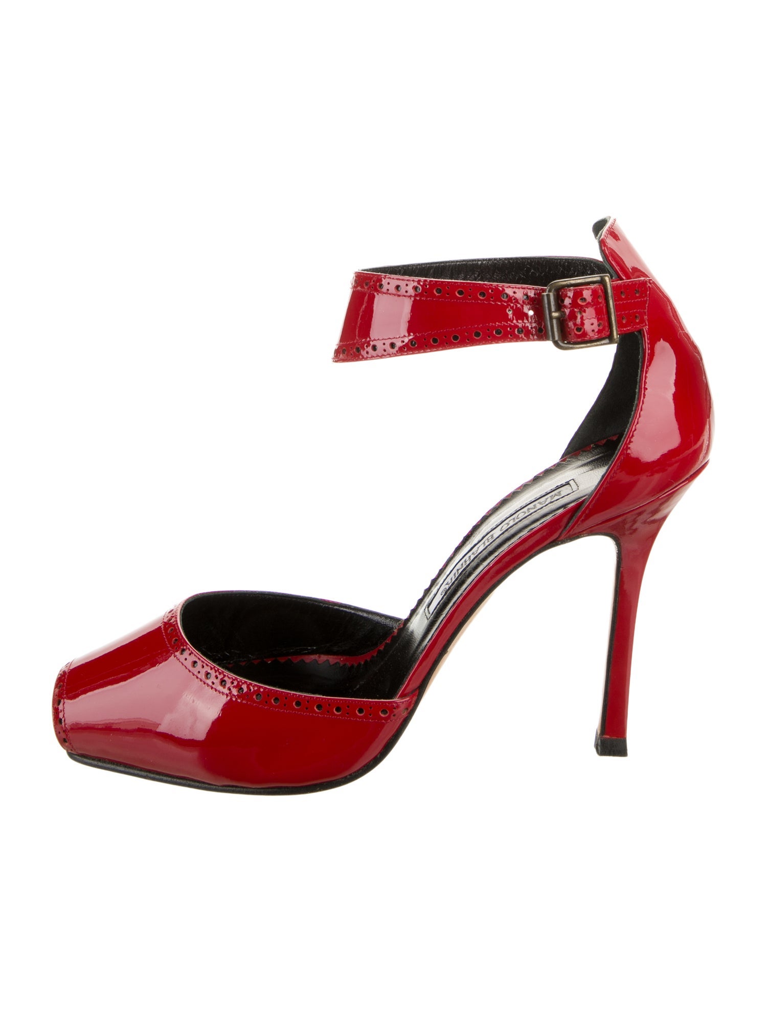 Manolo Blahnik Patent Leather Lasercut Accents D'Orsay Pumps