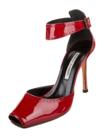 Manolo Blahnik Patent Leather Lasercut Accents D'Orsay Pumps