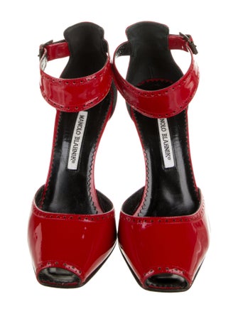 Manolo Blahnik Patent Leather Lasercut Accents D'Orsay Pumps
