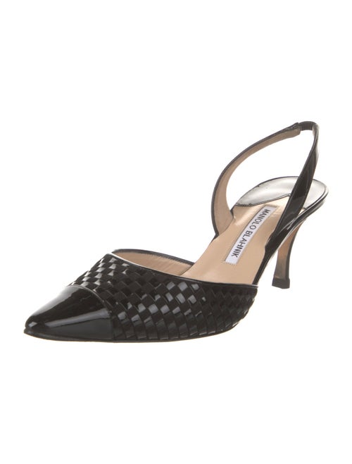 Manolo Blahnik Patent Leather Animal Print Slingback Pumps