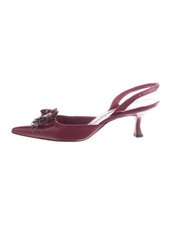 Manolo Blahnik Leather Bow Accents Slingback Pumps