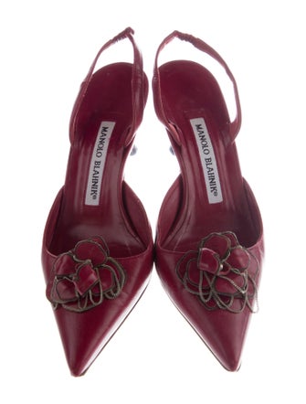 Manolo Blahnik Leather Bow Accents Slingback Pumps