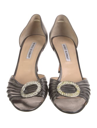 Manolo Blahnik Leather Crystal Embellishments D'Orsay Pumps