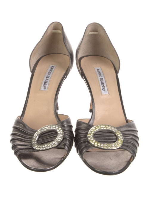 Manolo Blahnik Leather Crystal Embellishments D'Orsay Pumps