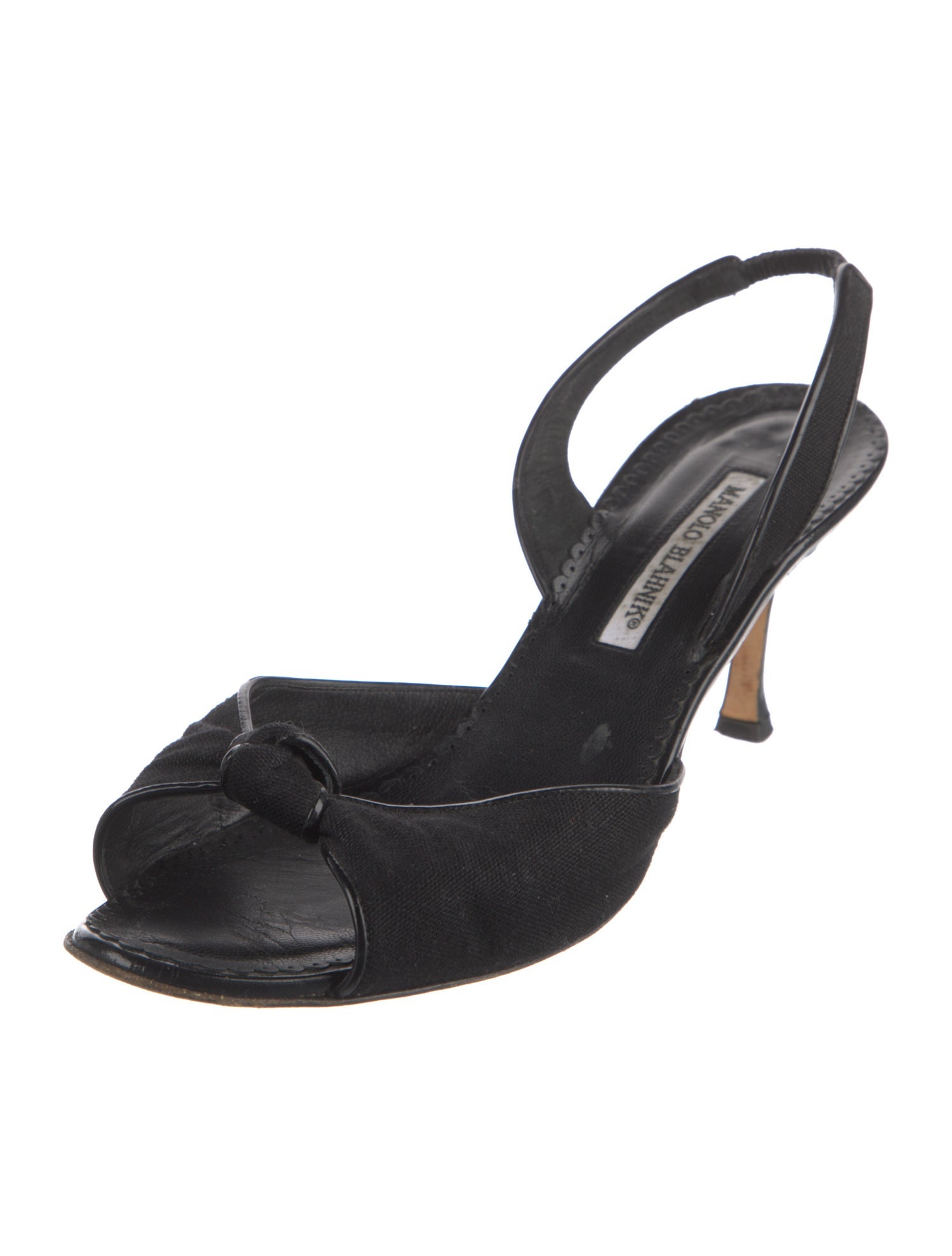 Manolo Blahnik Satin Crystal Embellishments Slingback Sandals