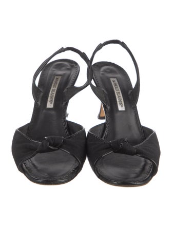 Manolo Blahnik Satin Crystal Embellishments Slingback Sandals