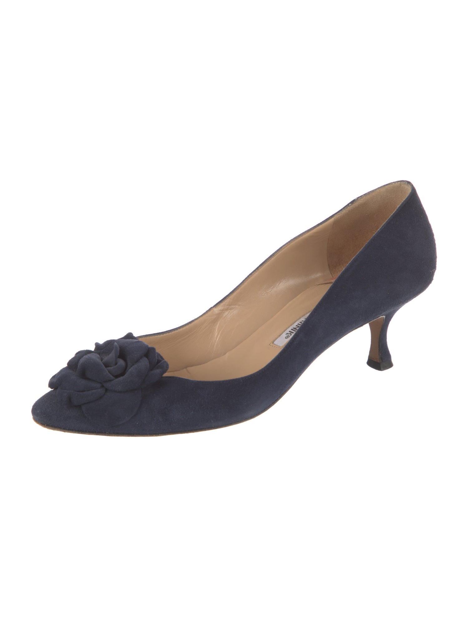 Manolo Blahnik Camellia Accent Suede Pumps