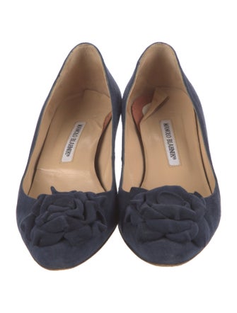 Manolo Blahnik Camellia Accent Suede Pumps