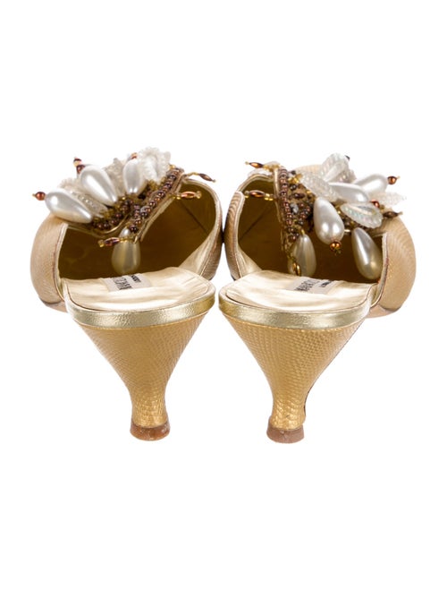 Manolo Blahnik Embossed Leather Crystal Embellishments Mules