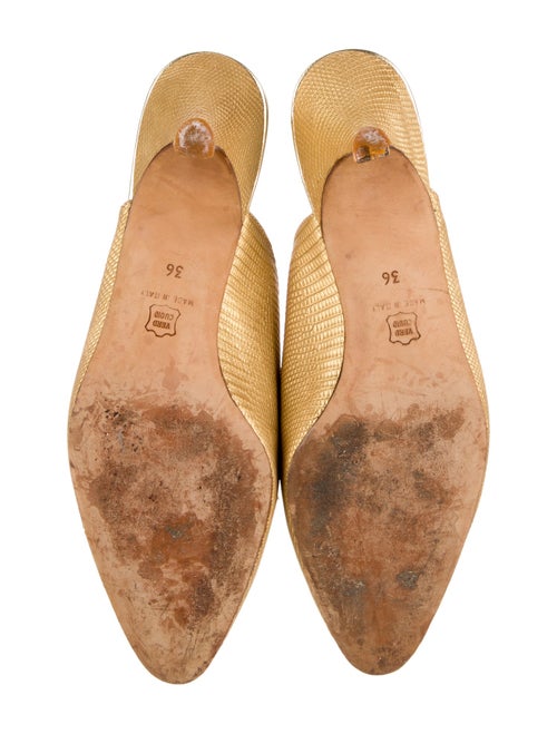 Manolo Blahnik Embossed Leather Crystal Embellishments Mules