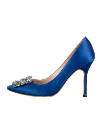 Manolo Blahnik Satin Crystal Embellishments Pumps