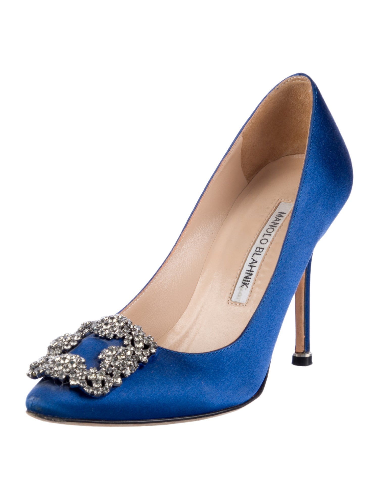 Manolo Blahnik Satin Crystal Embellishments Pumps