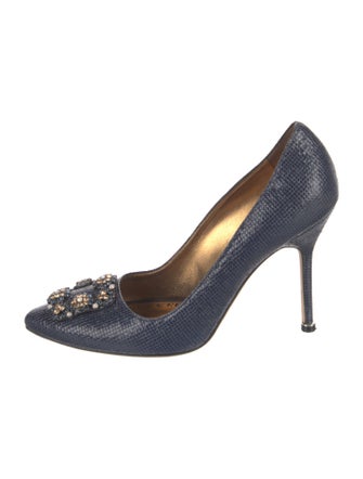 Manolo Blahnik Leather Crystal Embellishments Pumps
