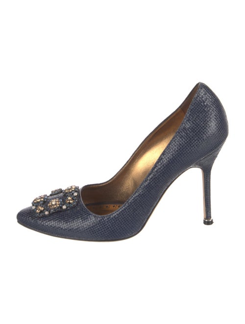 Manolo Blahnik Leather Crystal Embellishments Pumps