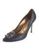 Manolo Blahnik Leather Crystal Embellishments Pumps