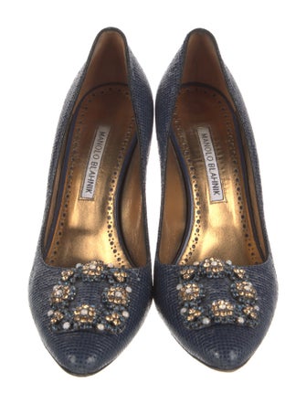 Manolo Blahnik Leather Crystal Embellishments Pumps