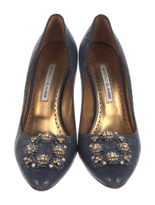 Manolo Blahnik Leather Crystal Embellishments Pumps