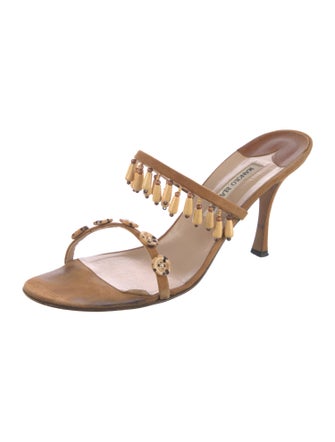 Manolo Blahnik Suede Beaded Accents Slides