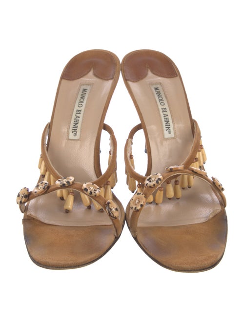 Manolo Blahnik Suede Beaded Accents Slides