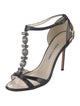 Manolo Blahnik Leather Crystal Embellishments T-Strap Sandals