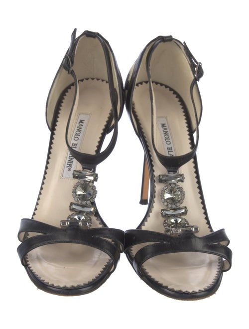 Manolo Blahnik Leather Crystal Embellishments T-Strap Sandals