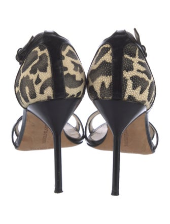 Manolo Blahnik Leather Crystal Embellishments T-Strap Sandals