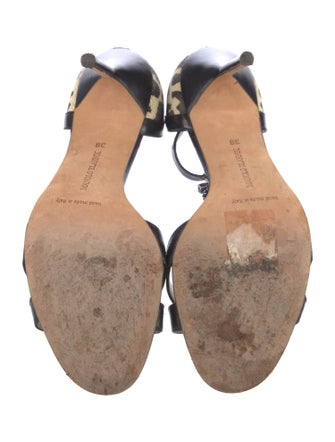 Manolo Blahnik Leather Crystal Embellishments T-Strap Sandals