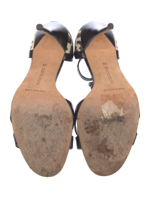 Manolo Blahnik Leather Crystal Embellishments T-Strap Sandals