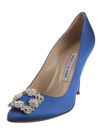 Manolo Blahnik Satin Crystal Embellishments Pumps