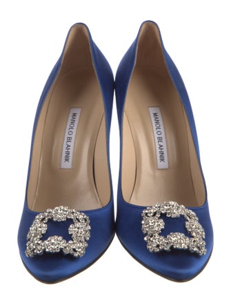 Manolo Blahnik Satin Crystal Embellishments Pumps