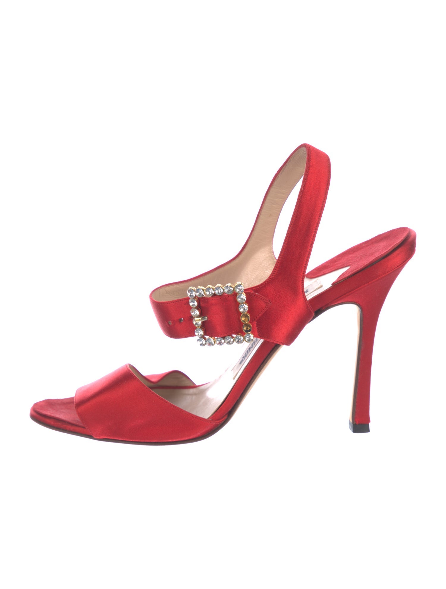 Manolo Blahnik Satin Crystal Embellishments Slingback Sandals