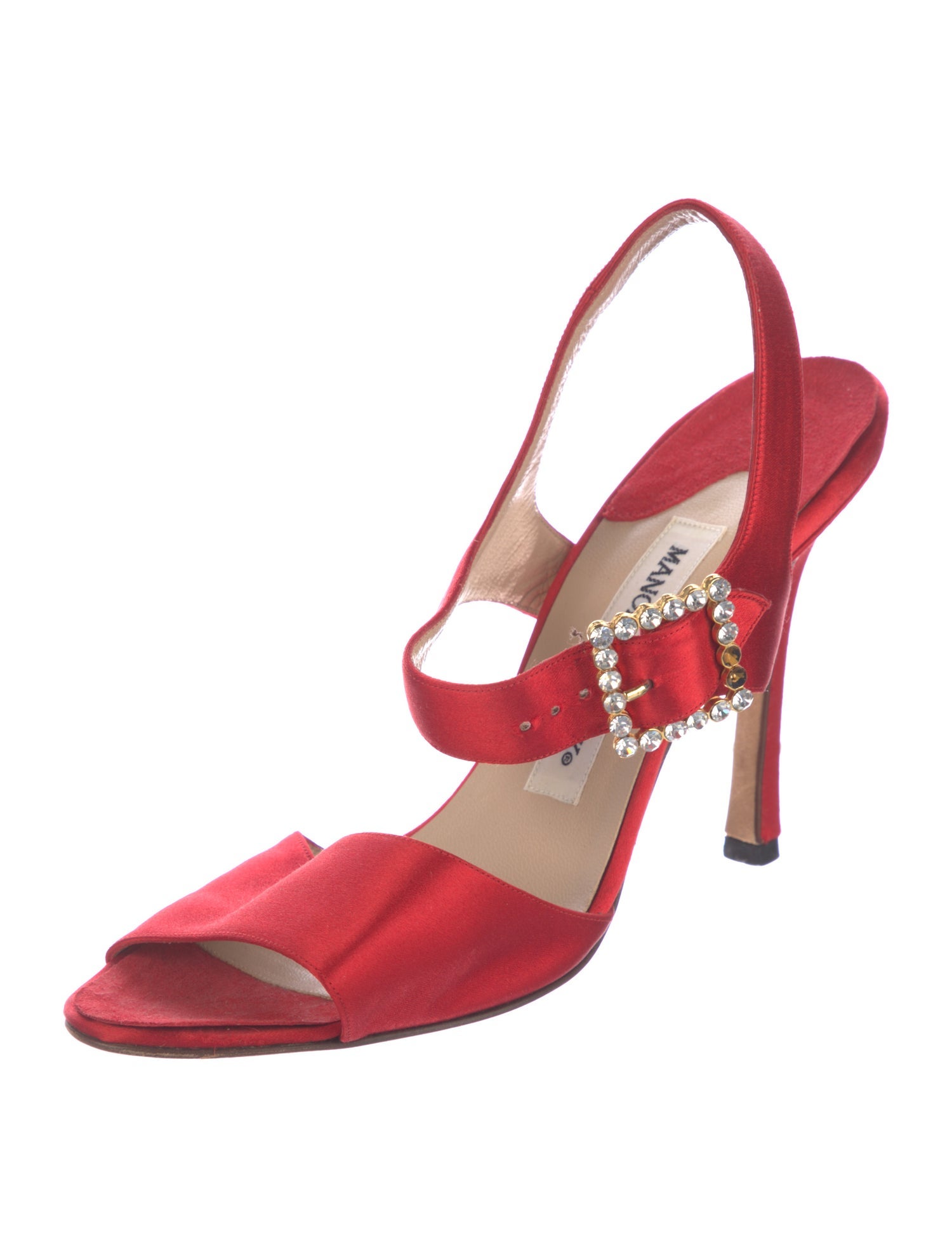 Manolo Blahnik Satin Crystal Embellishments Slingback Sandals