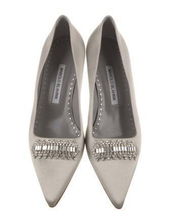 Manolo Blahnik Satin Crystal Embellishments Pumps