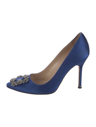 Manolo Blahnik Satin Crystal Embellishments Pumps