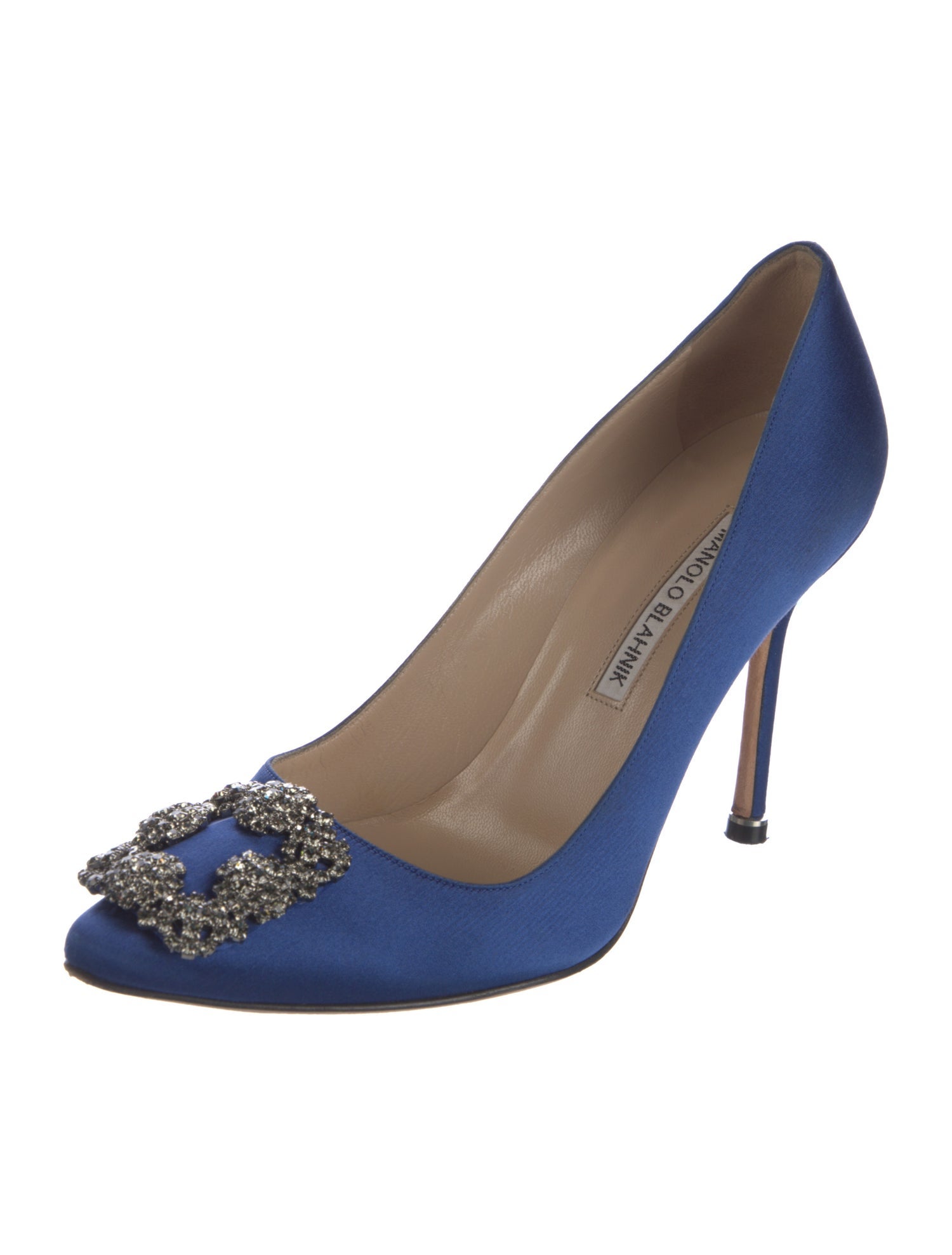 Manolo Blahnik Satin Crystal Embellishments Pumps
