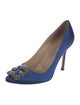 Manolo Blahnik Satin Crystal Embellishments Pumps