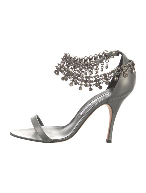 Manolo Blahnik Leather Chain-Link Accents Sandals