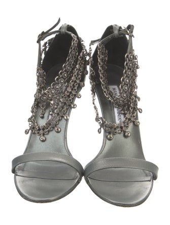 Manolo Blahnik Leather Chain-Link Accents Sandals
