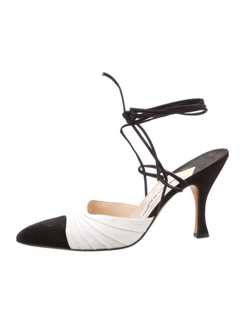 Manolo Blahnik Suede Colorblock Pattern Slingback Pumps