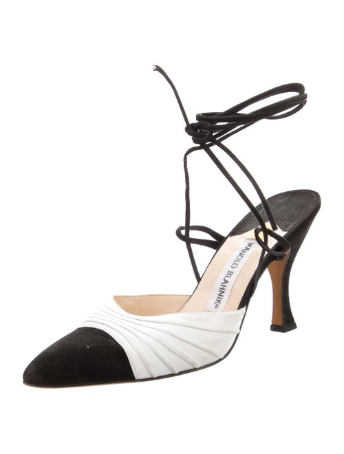 Manolo Blahnik Suede Colorblock Pattern Slingback Pumps