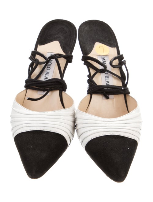 Manolo Blahnik Suede Colorblock Pattern Slingback Pumps